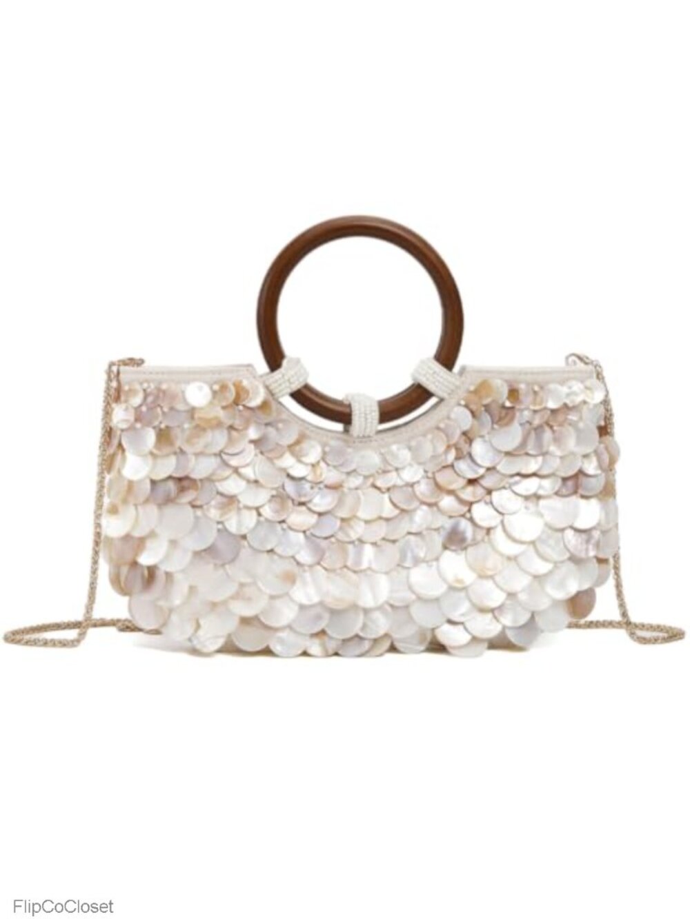 Handmade Shell Beaded Clutch Purse Acrylic Top Handle Evening Bag